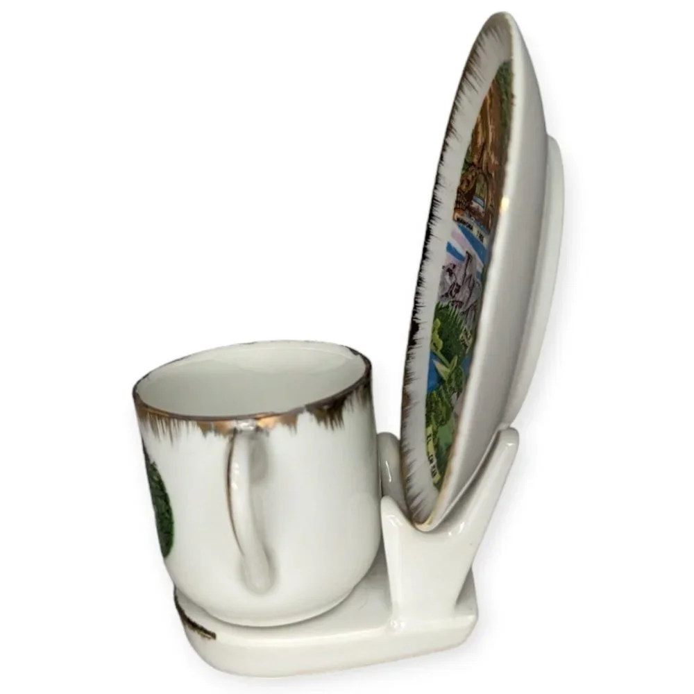 Vintage Yosemite National Park Miniature Cup and Saucer Set w/Stand